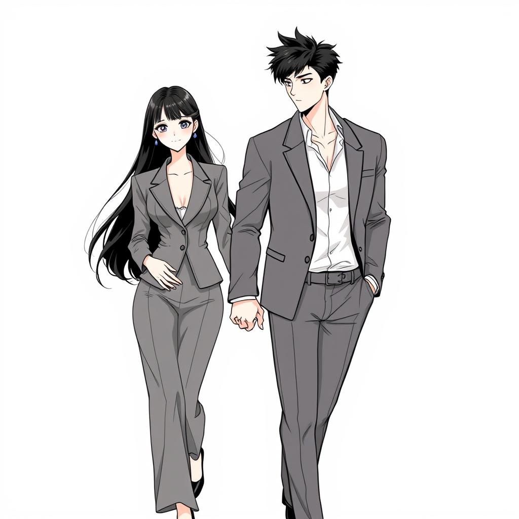 A stunning manhwa-style sketch featuring a beautiful female character who is 160 cm tall, with long, waist-length black hair that flows gracefully