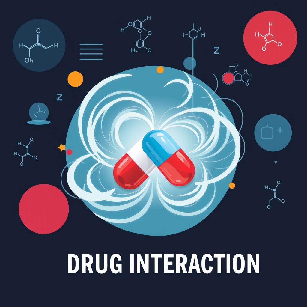 An informative and visually striking illustration depicting the concept of drug interactions