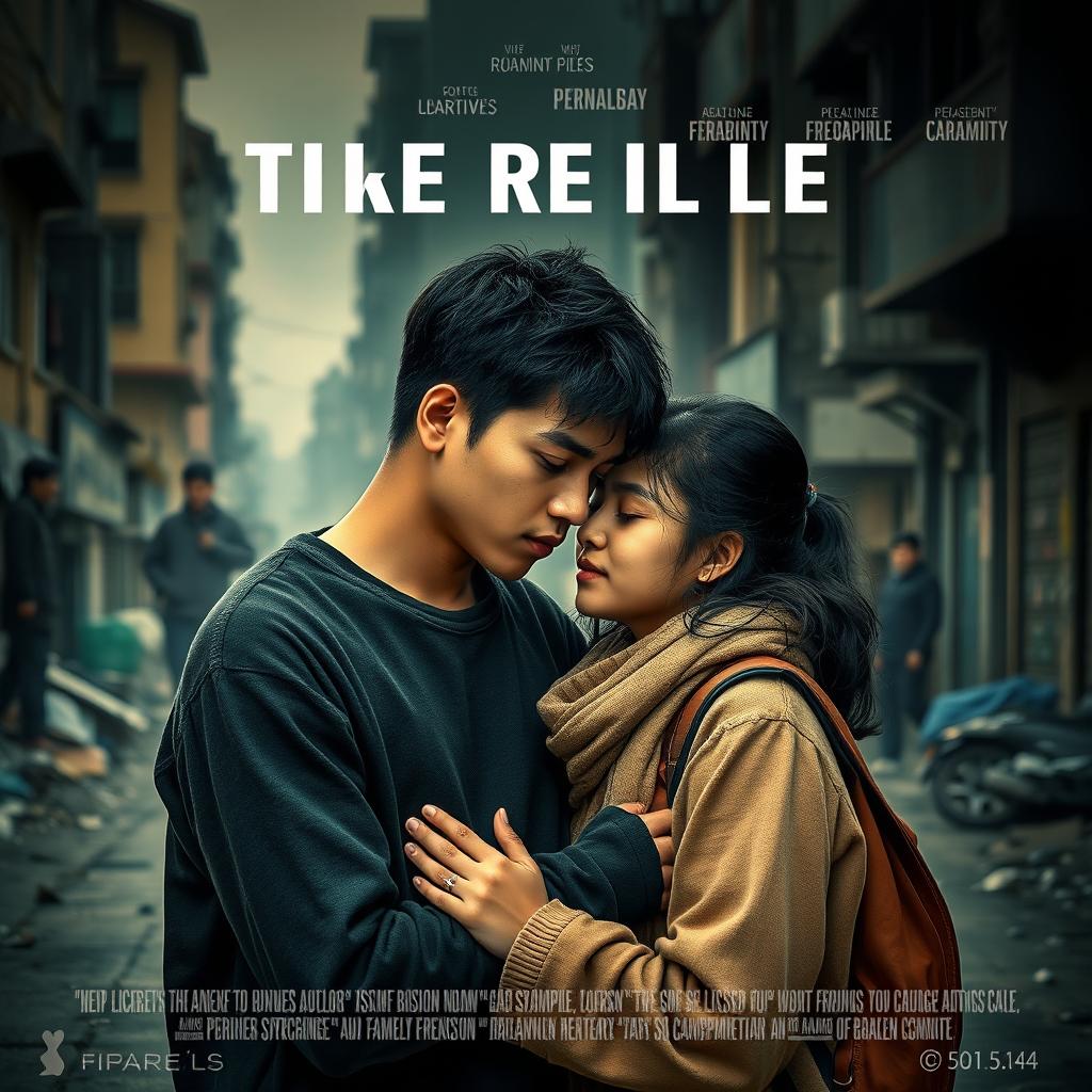 A poignant film poster featuring a young couple in an urban setting, where one individual expresses visible signs of mental health struggles, such as a thoughtful or distressed expression, while the other offers comfort through a reassuring embrace or gentle touch