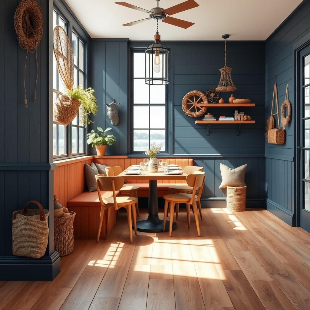 A stylish interior scene showcasing wall paneling and flooring made from WPC (Wood Plastic Composite), emphasizing durability and moisture-resistance