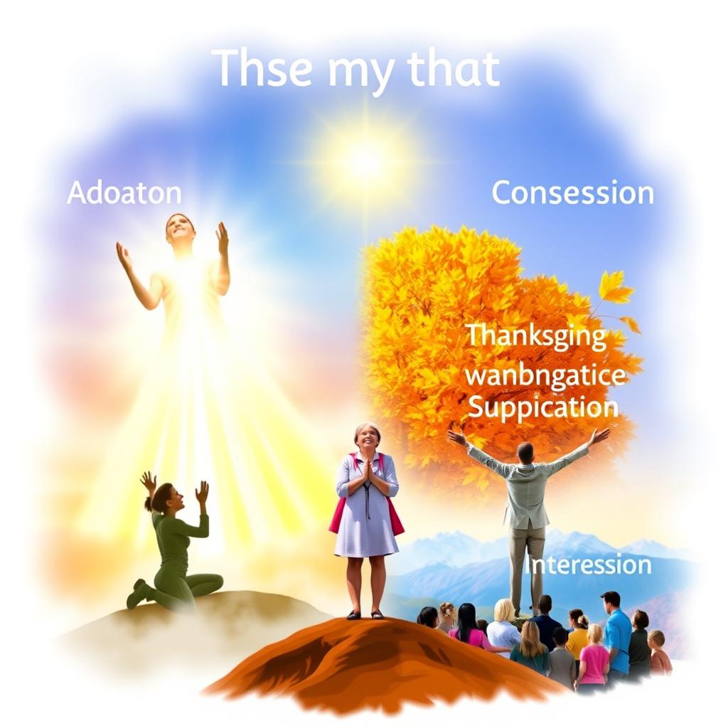An artistic representation of the five types of prayer: 1
