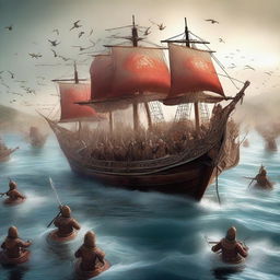 A digital art image illustrating an intense battle taking place on a water cup