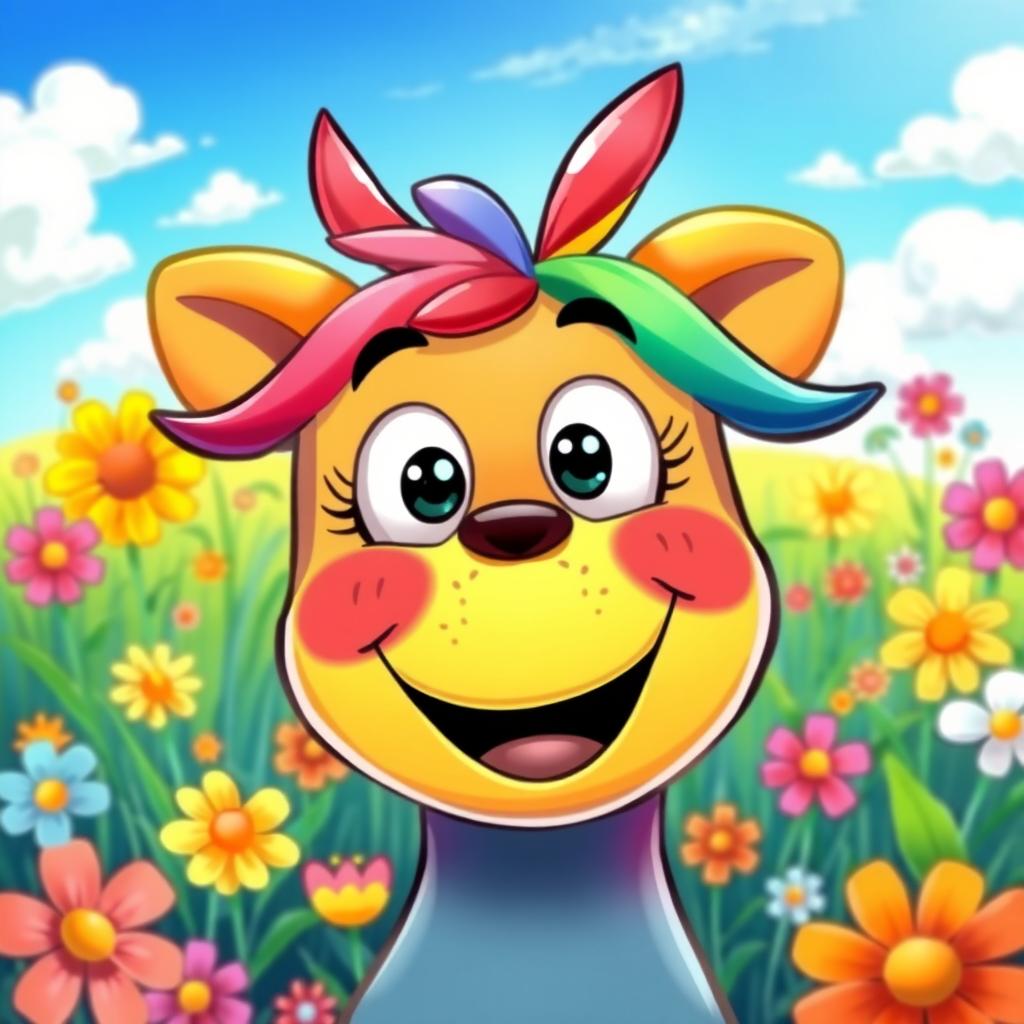 A colorful and vibrant illustration of a cheerful character with a playful smile