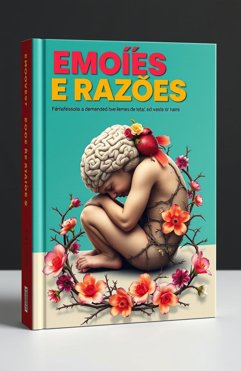 A book cover design featuring the title 'EMOÇÕES E RAZÕES' in vibrant, eye-catching colors