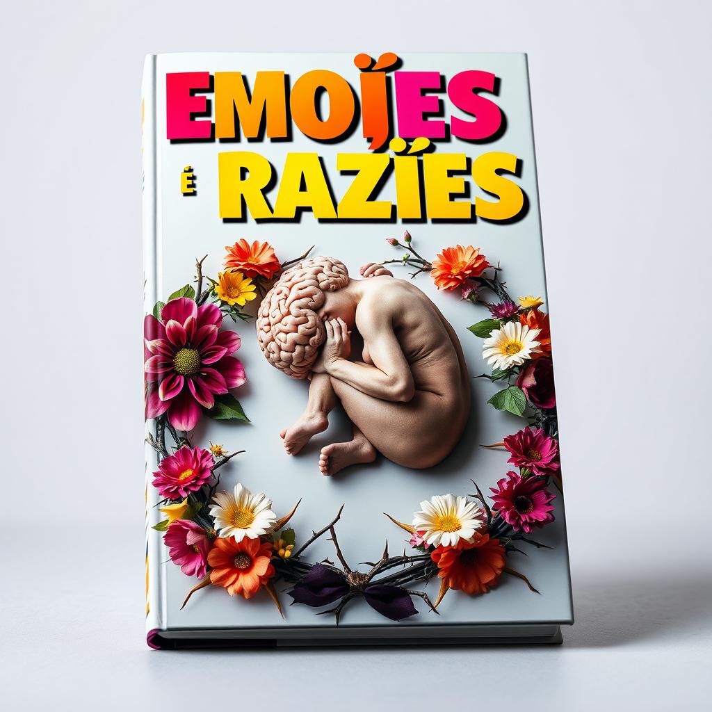 A visually striking book cover featuring the phrase 'EMOÇÕES E RAZÕES' in dynamic, colorful lettering