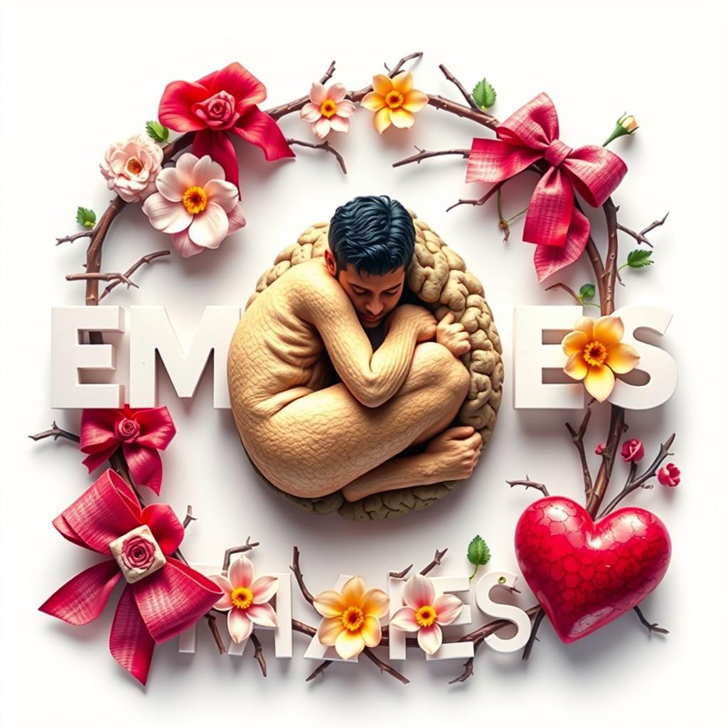 A visually striking image featuring the phrase 'EMOÇÕES E RAZÕES' artistically integrated into the design with a vibrant color scheme