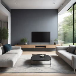 A modern living room featuring a large and sleek TV mounted on a stylish wall.