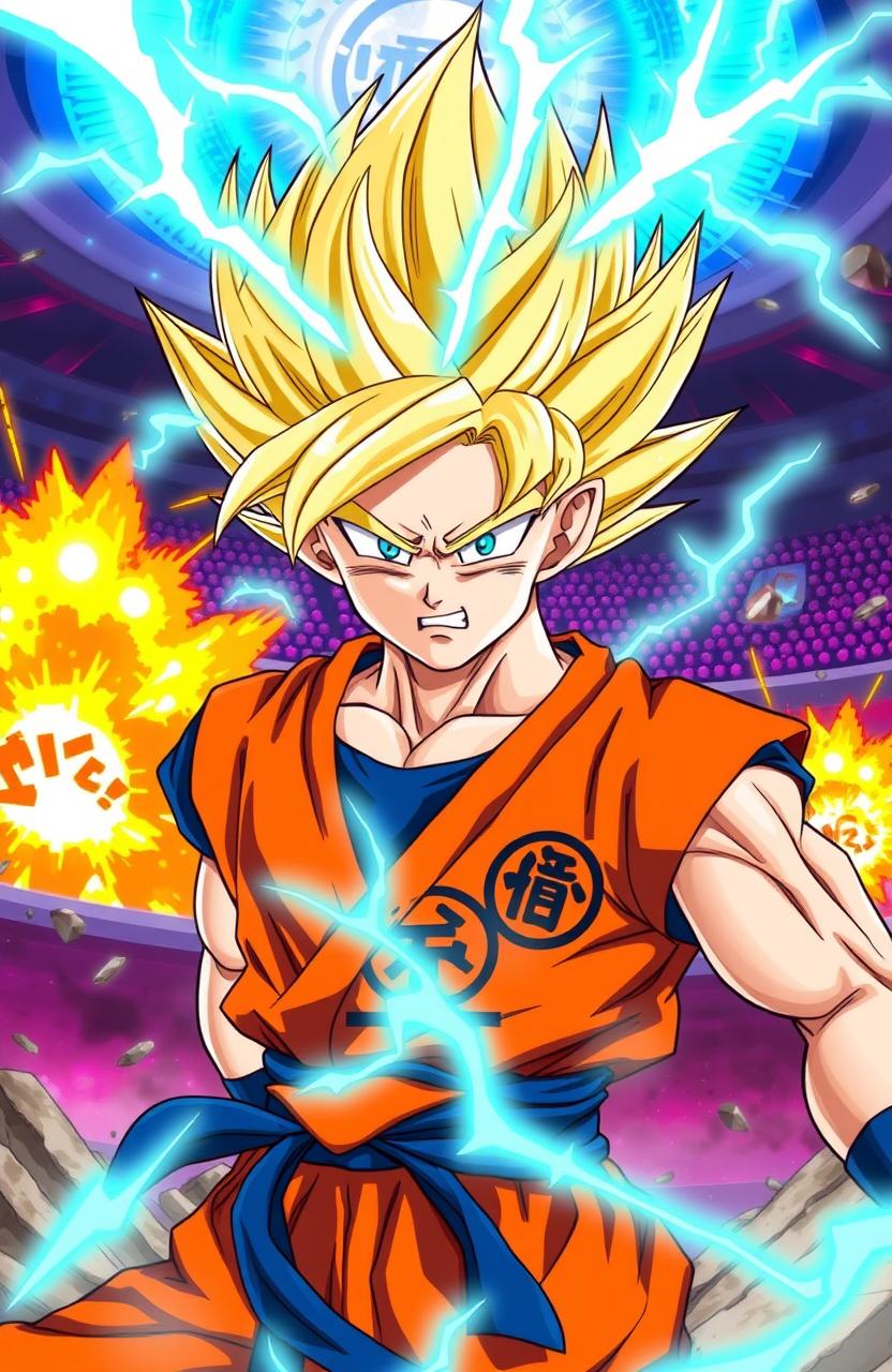 A dynamic and powerful illustration of Gohan in his Super Saiyan 2 form from Dragon Ball Z during the Cell Saga