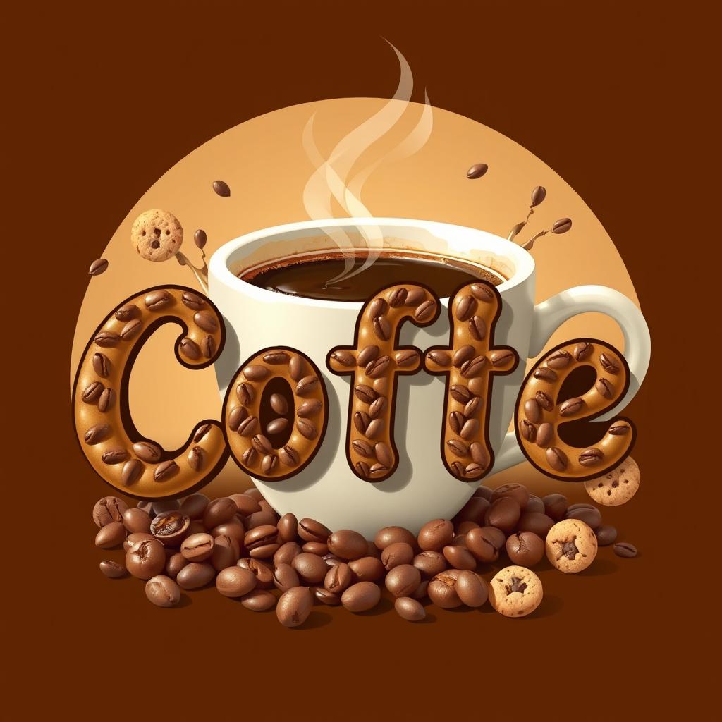 An artistic representation of the word 'كوكيز' creatively styled to represent coffee