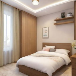 A petite room measuring 2m by 6m, adorned with a 2.5m by 50cm wardrobe and a 2m by 90cm bed.