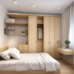 A petite room measuring 2m by 6m, adorned with a 2.5m by 50cm wardrobe and a 2m by 90cm bed.