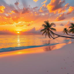 An enchanting scene of a majestic golden sunset unfolding over a serene, crystal-clear ocean
