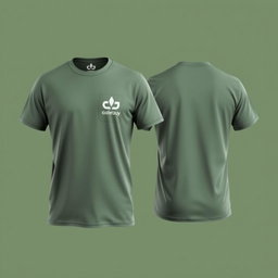 A T-shirt design featuring a logo on the left chest area and on the back, not too large