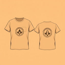 A T-shirt design featuring a logo on the left chest area and on the back, not too large