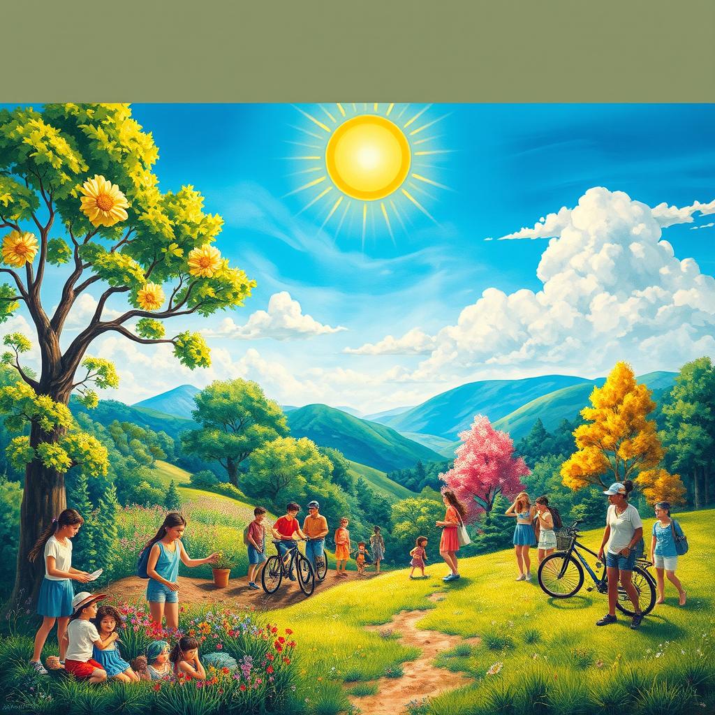 A captivating and thought-provoking painting depicting the theme of 'two degrees cooler campaign', illustrated in a vibrant and colorful landscape