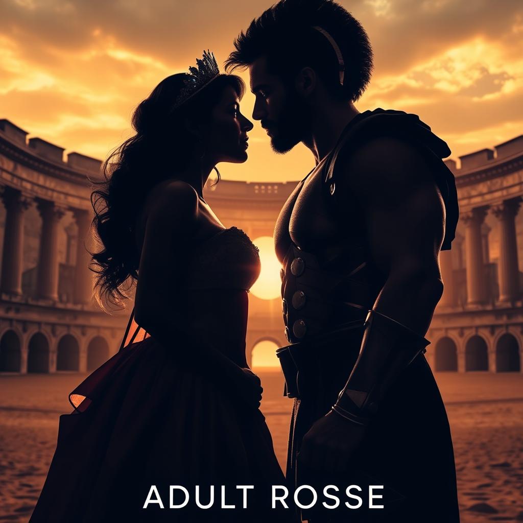 A dramatic adult romance book cover featuring the striking silhouette of a couple about to kiss
