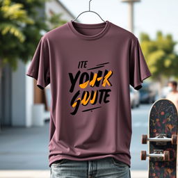 A stylish display of a trendy graphic tee for men, showcasing a modern, eye-catching design that incorporates a bold, inspiring quote centered on the front