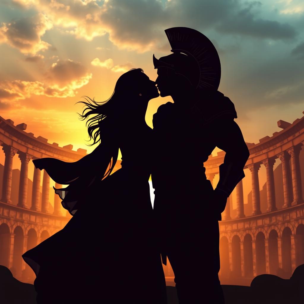An enchanting adult romance book cover featuring the silhouette of a couple on the verge of a kiss