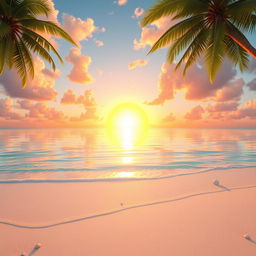 A breathtaking 4K animated scene depicting a majestic golden sunset over a serene, crystal-clear ocean