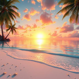 A breathtaking 4K animated scene depicting a majestic golden sunset over a serene, crystal-clear ocean