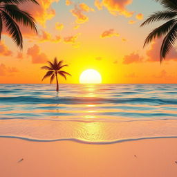 A breathtaking 4K animated scene depicting a majestic golden sunset over a serene, crystal-clear ocean