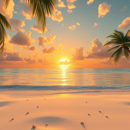 An enchanting 4K animated scene of a majestic golden sunset unfolding over a serene, crystal-clear ocean