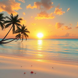 An enchanting 4K animated scene of a majestic golden sunset unfolding over a serene, crystal-clear ocean