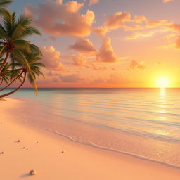 An enchanting 4K animated scene of a majestic golden sunset unfolding over a serene, crystal-clear ocean
