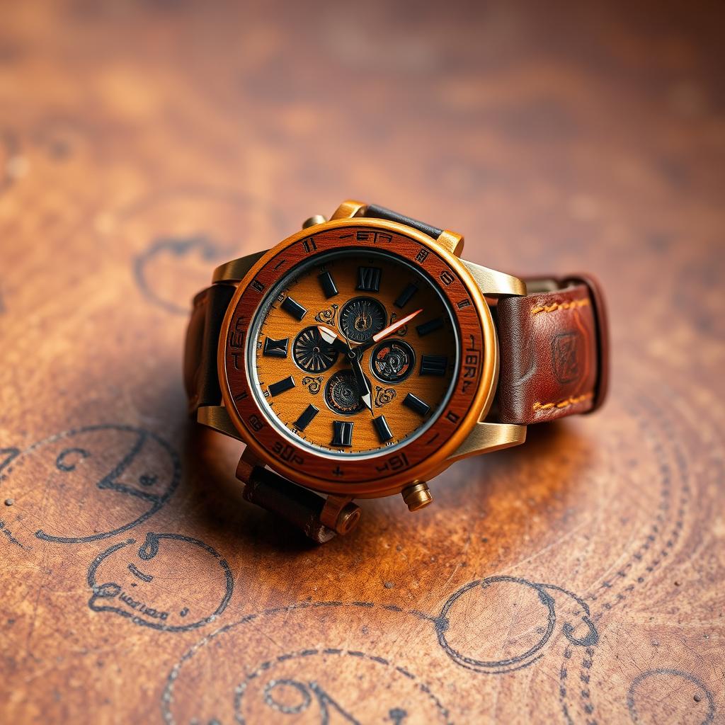 A stunning Ethiopian engraved wristwatch, featuring intricate traditional engravings on the watch face and strap, showcasing cultural patterns and symbols unique to Ethiopian artistry
