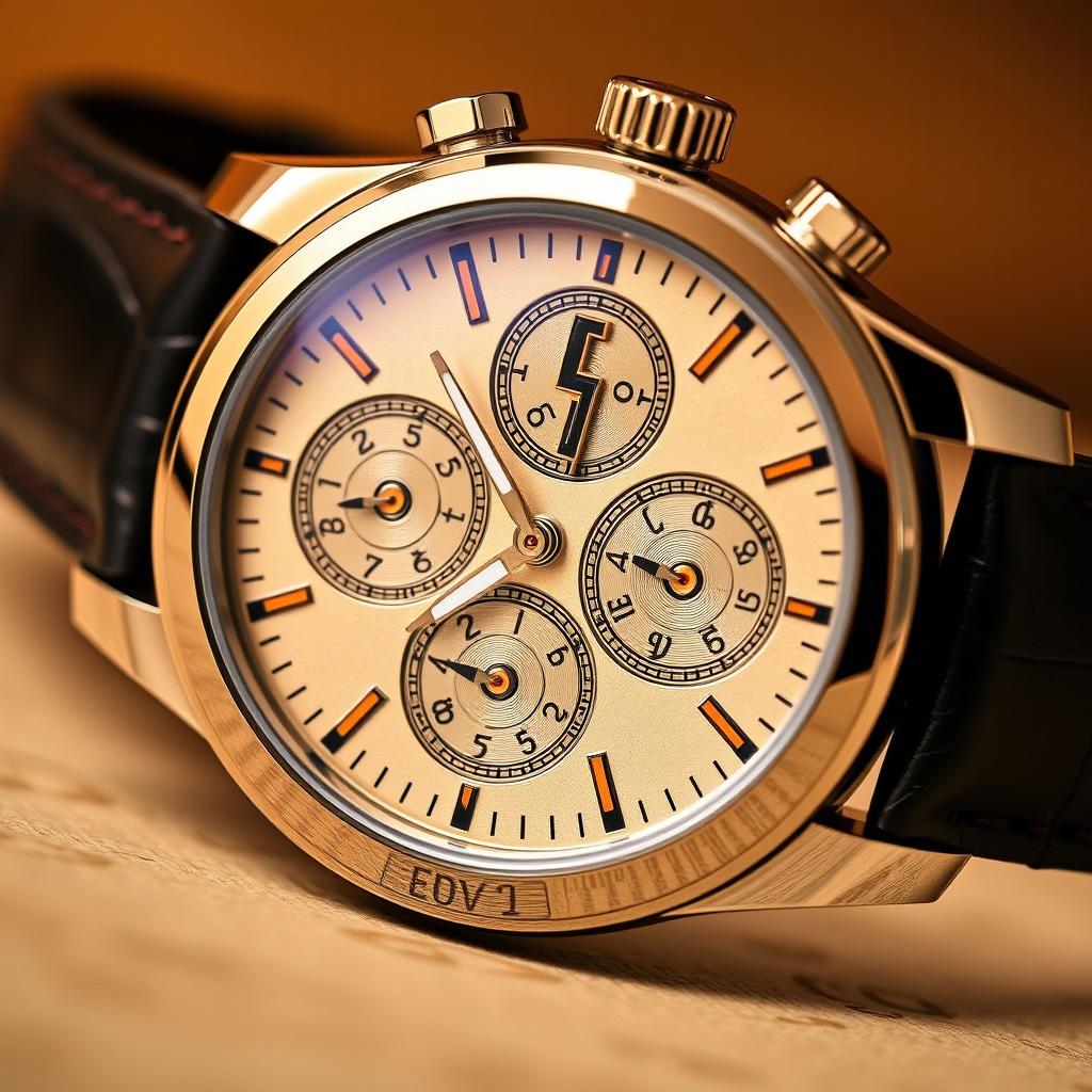 A close-up view of a luxury wristwatch featuring intricate Ethiopian numbers engraved on its dials