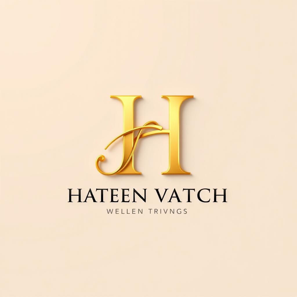 A luxurious golden logo designed for a watch company, prominently featuring the initial letter 'H' in an elegant font