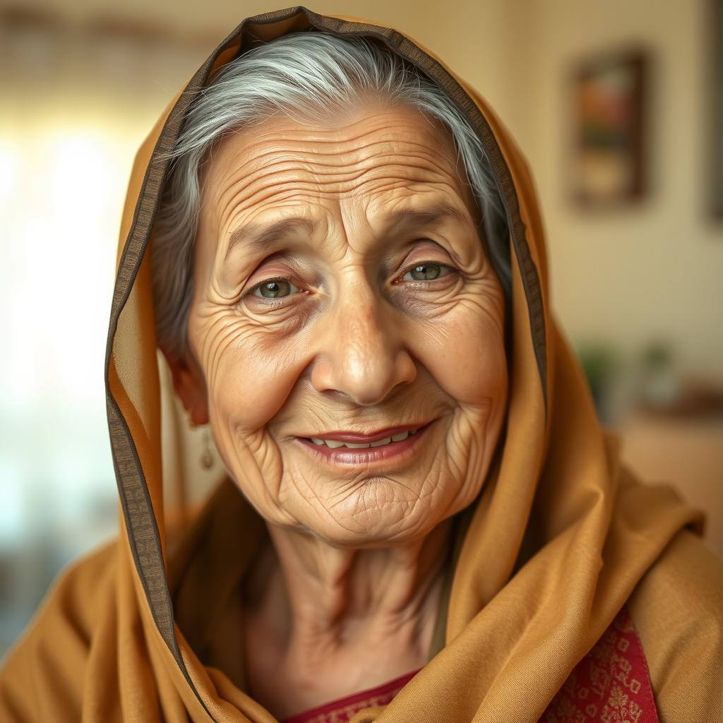 A kind and loving elderly woman wearing a traditional chador, exuding warmth and compassion