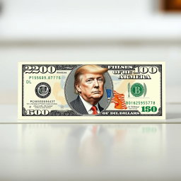 A newly designed dollar bill with a face value of $250 featuring a picture of Donald Trump in a prominent, artistic style