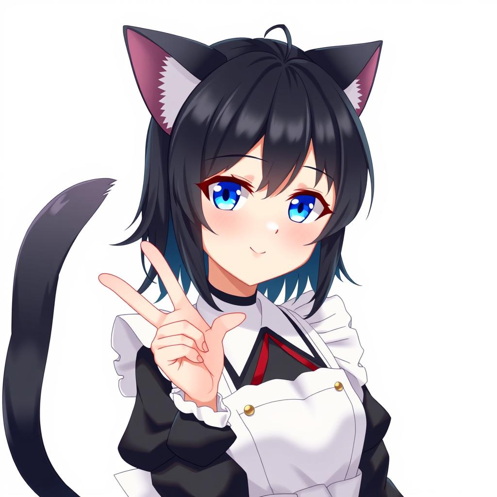 An 18-year-old femboy character in anime style, featuring striking black hair and vivid blue eyes