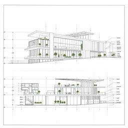 A detailed architectural blueprint showcasing innovative design elements of a modern building