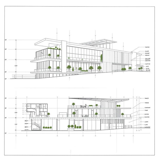 A detailed architectural blueprint showcasing innovative design elements of a modern building