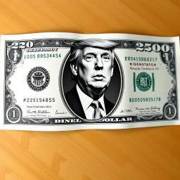 A creatively designed dollar bill featuring a fictional $250 denomination, prominently displaying the number '250' in the corners of the bill