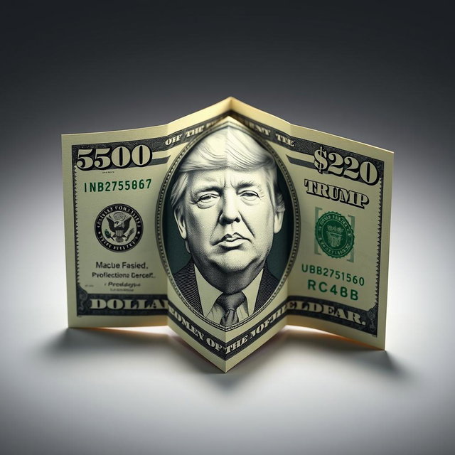 A highly detailed and artistic depiction of a creatively folded USD dollar bill in the unusual denomination of $250