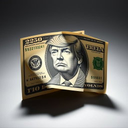 A highly detailed and artistic depiction of a creatively folded USD dollar bill in the unusual denomination of $250