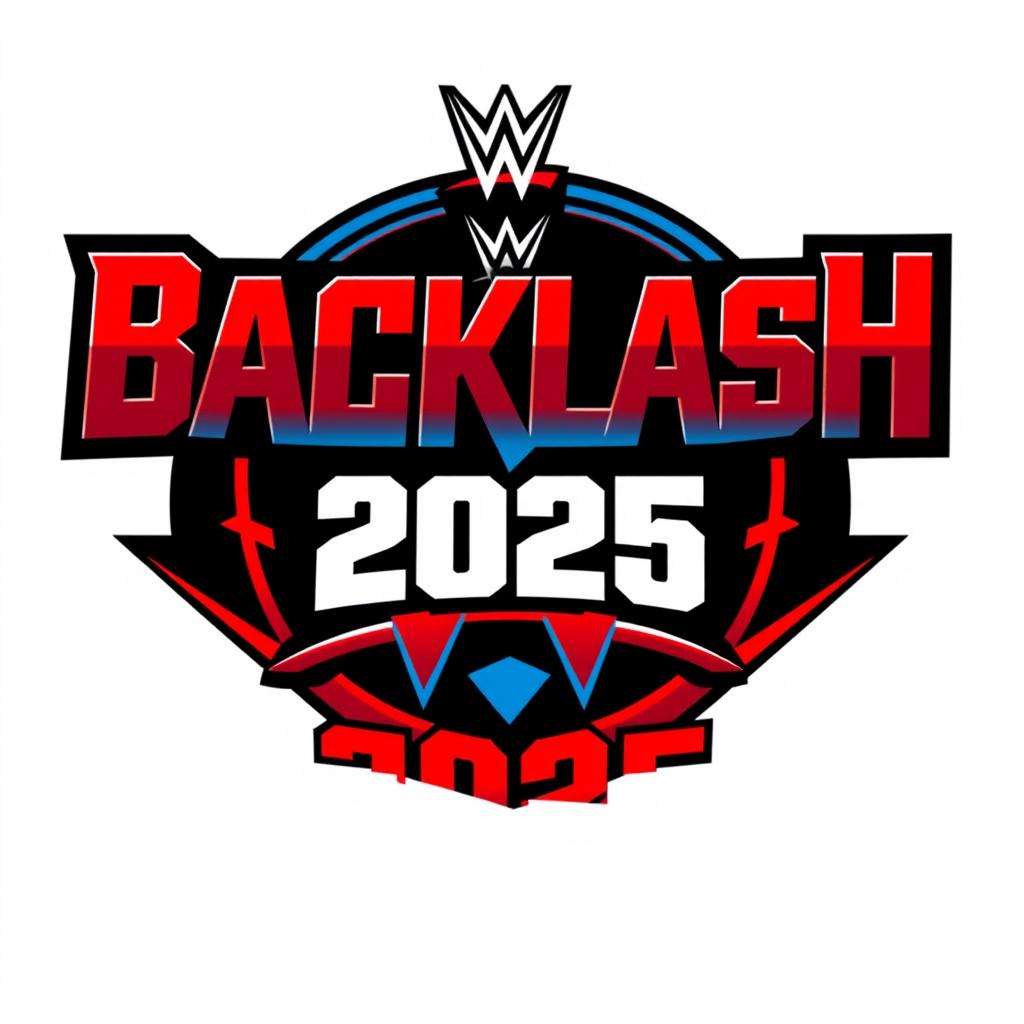 A bold and dynamic logo design for WWE Backlash 2025, featuring vibrant colors like red, blue, and black