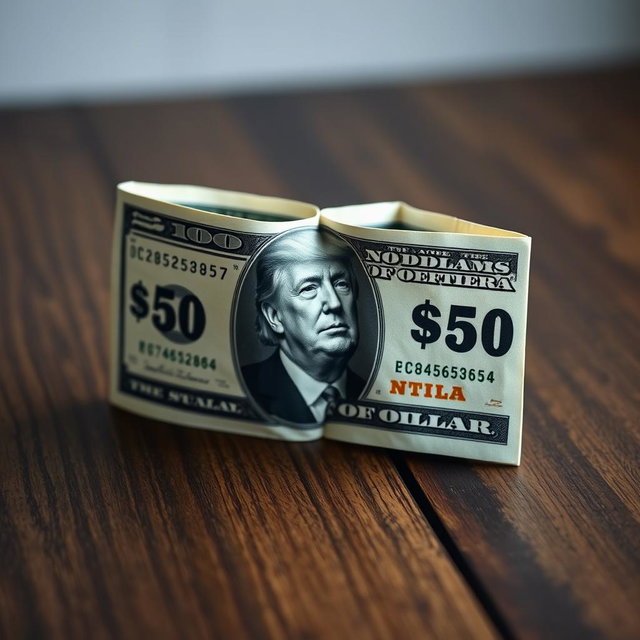 A creatively folded dollar bill showcasing a unique $250 denomination in the corners