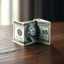 A creatively folded dollar bill showcasing a unique $250 denomination in the corners