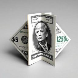 A creatively folded dollar bill featuring a fictional $250 denomination, showcasing a modern design that includes an image of Donald Trump on the front
