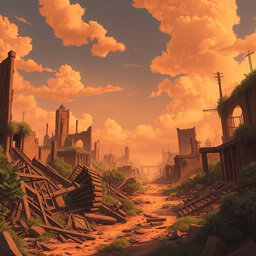 A post-apocalyptic background inspired by the animated series Arcane, featuring extensive ruins and destruction