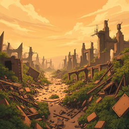 A post-apocalyptic background inspired by the animated series Arcane, featuring extensive ruins and destruction