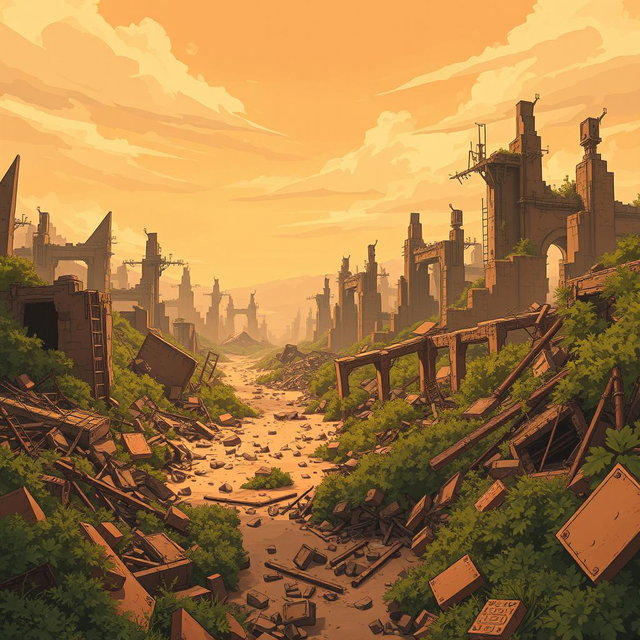A post-apocalyptic background inspired by the animated series Arcane, featuring extensive ruins and destruction