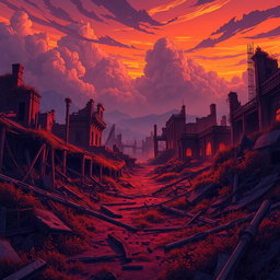 A post-apocalyptic background inspired by the animated series Arcane, featuring extensive ruins and destruction