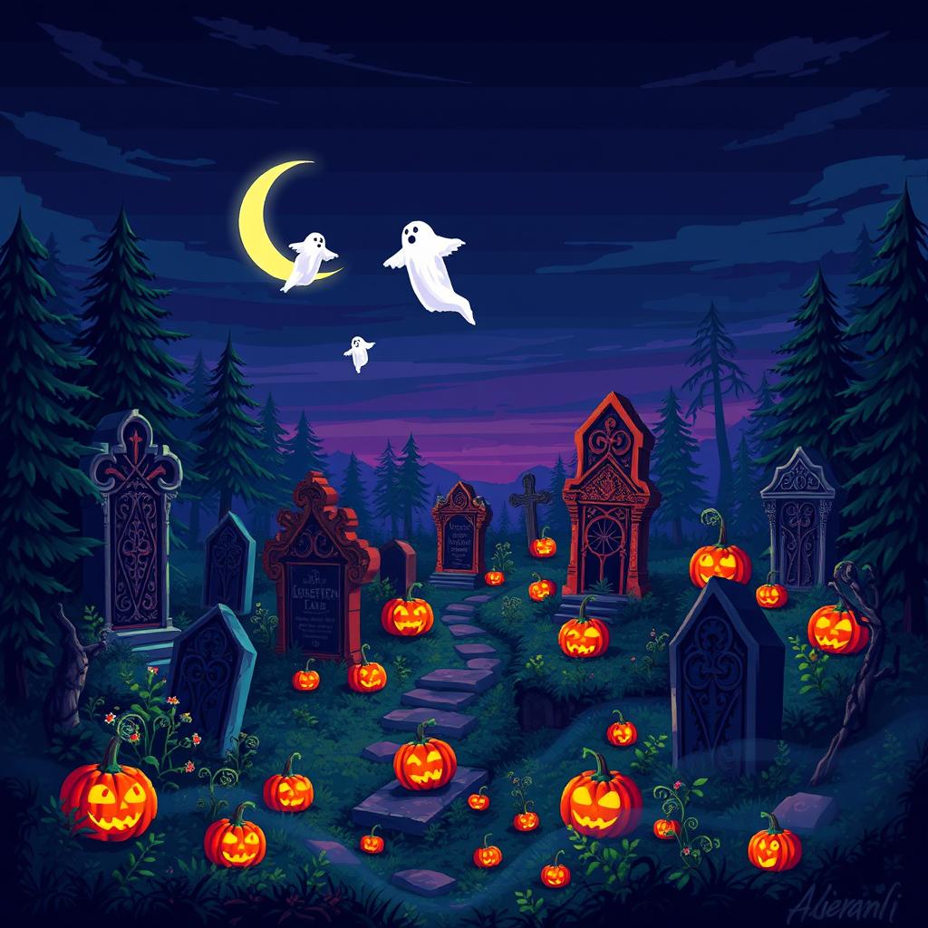 Spooky Pixel Art Cemetery: A Halloween Adventure