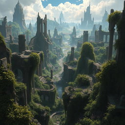 A post-apocalyptic landscape inspired by the animated series Arcane, featuring realistic art style without pixelation