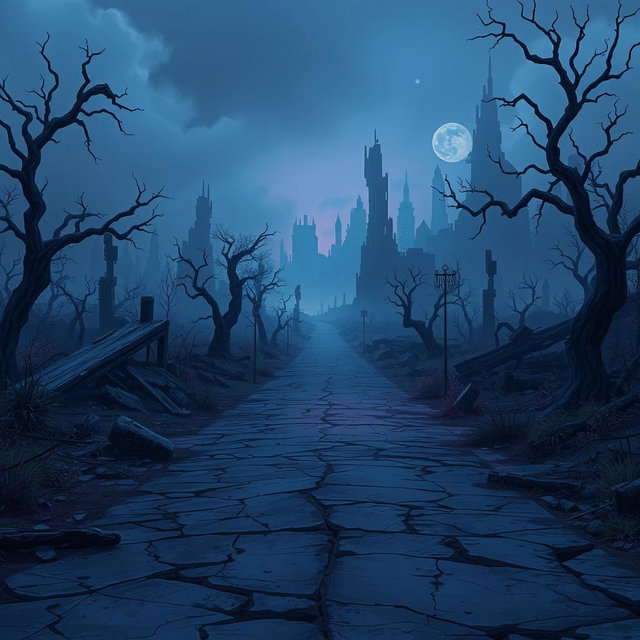A post-apocalyptic landscape inspired by the animation 'Arcane', featuring a realistic art style